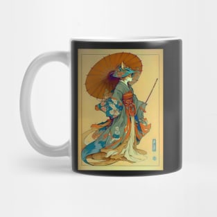 Vintage Art Nouveau Traditional Japanese Anthropomorphic Kitsune Mug